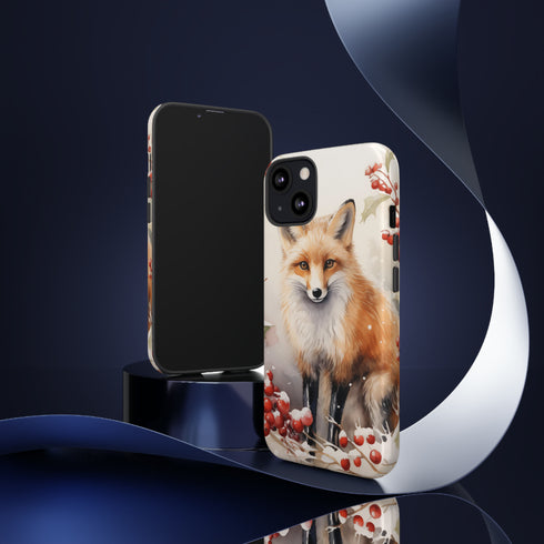 Christmas Fox in a Wreath of Red Berries - Impact Resistant Phone Case